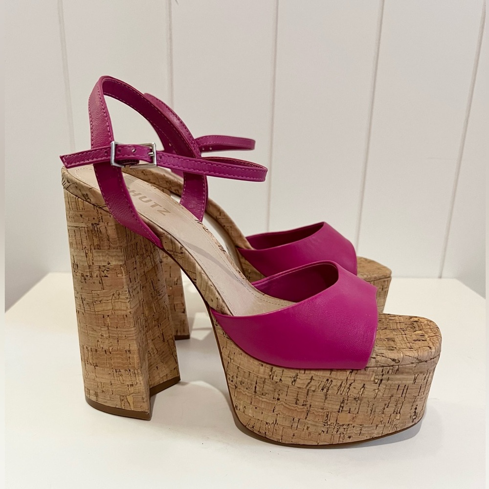 Schultz   Sandals heeled Glayce NWOT cork heeled  braz size 9.5 hot pink